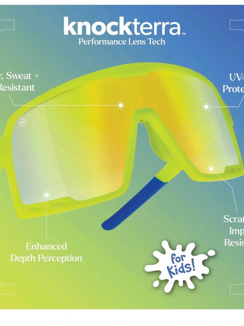 Knockaround Campeones Sport Sunglasses for Kids 6-10 High Voltage Yellow Blue